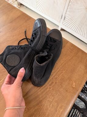 Converse Black High Top Canvas Sneakers with White Tag Detail